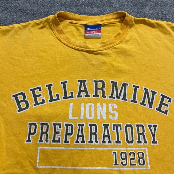 Vintage Yellow Champion Bellarmine Lions Preparatory Short Sleeve Tee - Picture 4 of 10